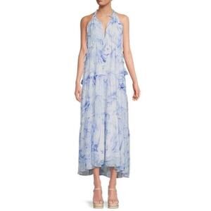 SAYLOR Annela Ultramarine Marble Halter Midi/Maxi Dress Cottagecore Prairie Sz L